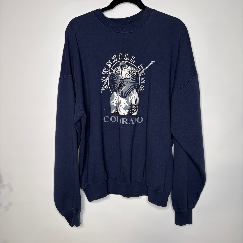 Vintage Hanes DOWNHILL KING COLORADO 50/50 Navy & White Sweatshirt Size XXL